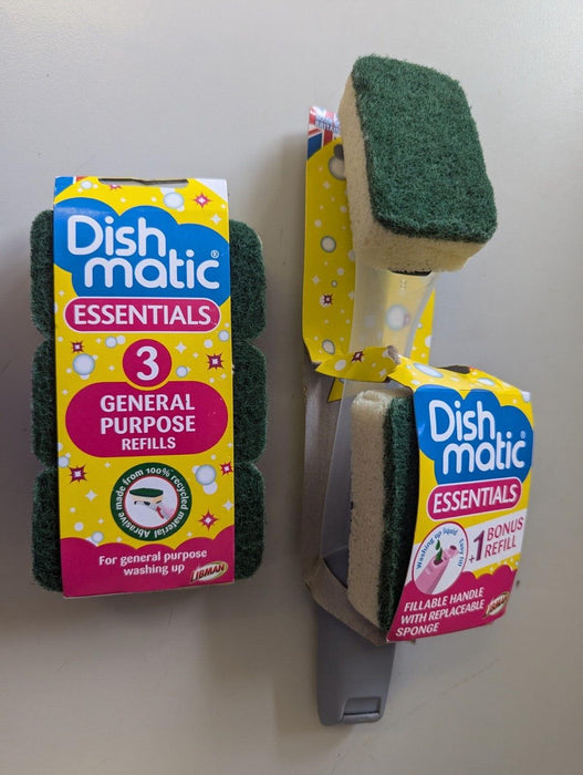 Dish Matic Handle Sponge With 2 Sponges Plus 3 Extra Sponges