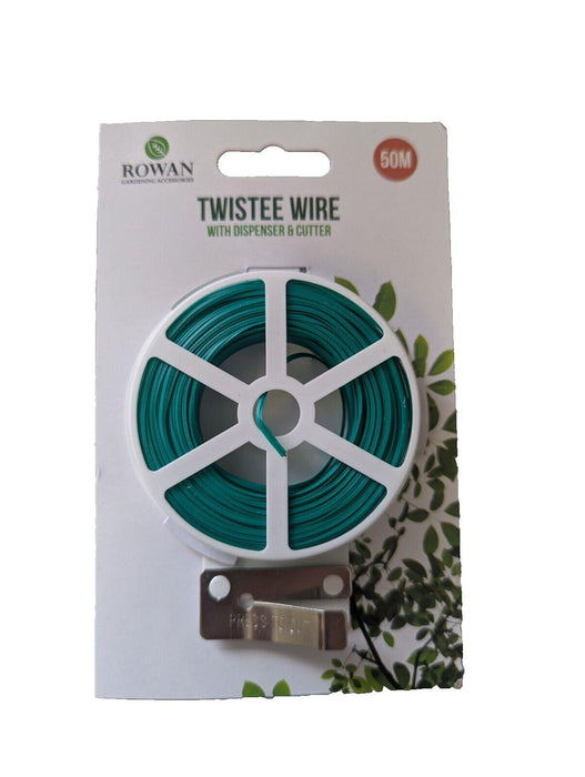 Rowan Twistee Tie Garden Wire 50m - Green Wire Dispenser & Cutter