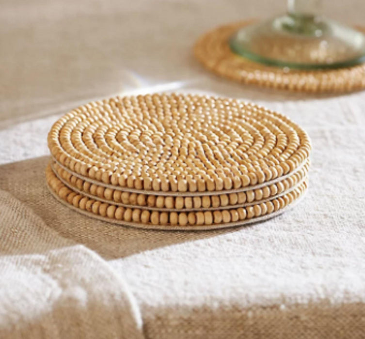 The White Company Austell Wooden Beaded Coasters – Set of 4