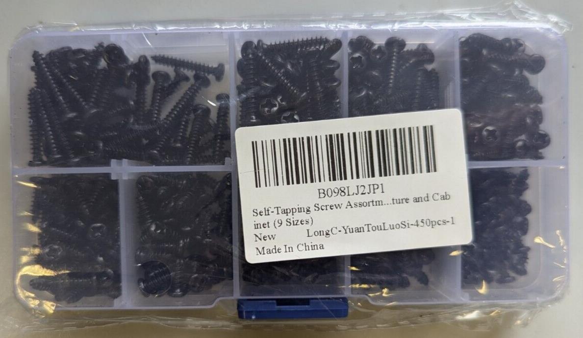 Black Zinc Plated Carbon Steel Pan Flat Head Self Tapping Screws 450 Mixed Sizes