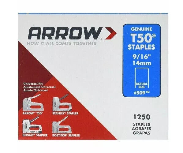 1250 Arrow T50 14mm 9/16'' Staples Heavy Duty Staples which Fits Others