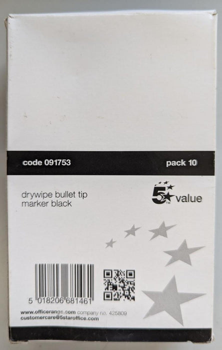 5 Star Value Drywipe Marker - Pack of 10 - Black