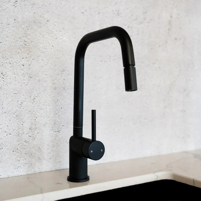 The Qualis Inico Matt Black Pull Out Kitchen Mixer Tap - TQC121