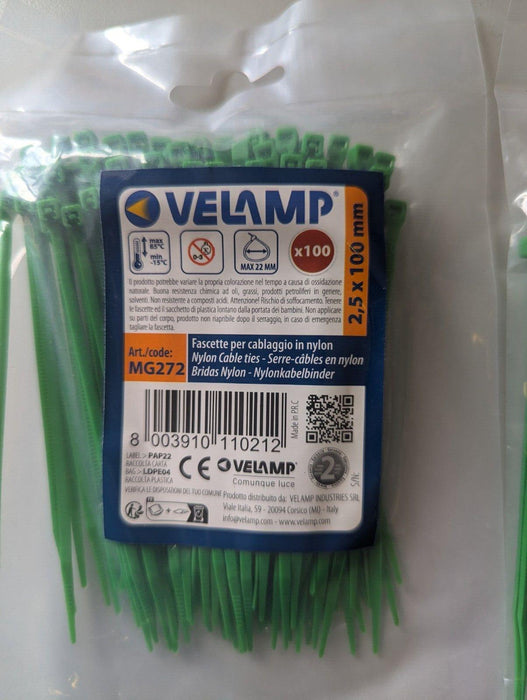 Green Nylon Cable Ties 2.5x100-100pcs x2