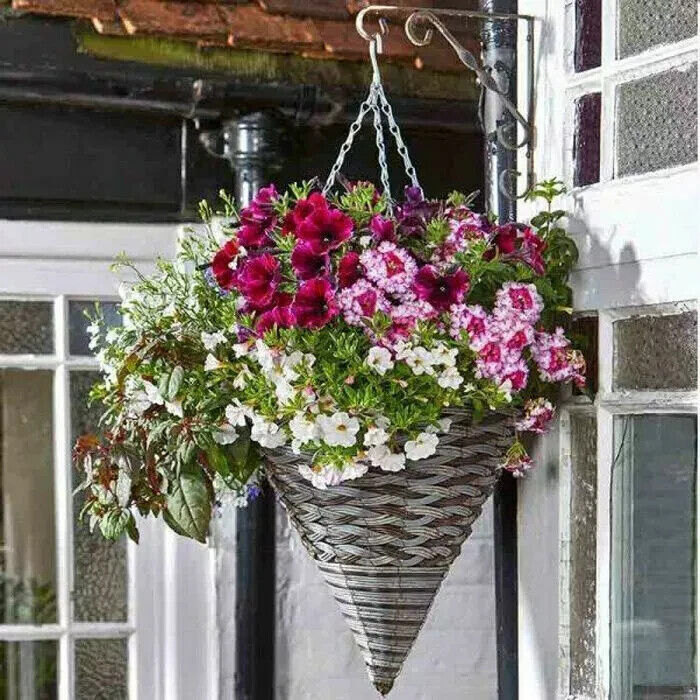 Smart Garden Outdoor Plant Flower Faux Rattan Hanging Cone  Pinto, 35cm x2