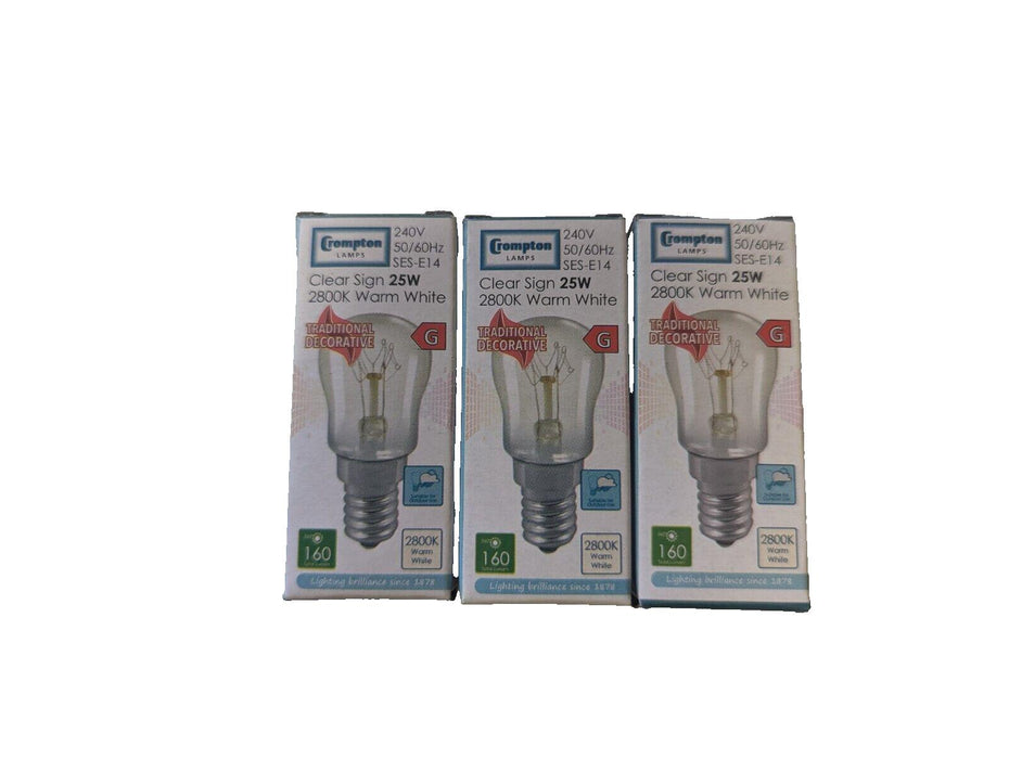 Crompton Clear Sign 25w Warm White Bulbs 2800k x3