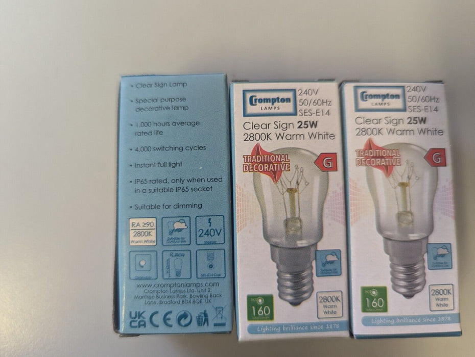 Crompton Clear Sign 25w Warm White Bulbs 2800k x3