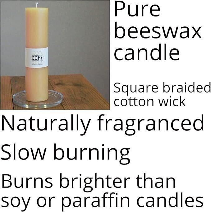 60hr burning time pure beeswax pillar candle