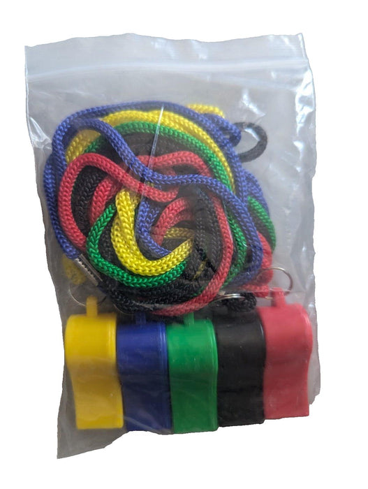 Plastic Whistles With String Multiple Colours 5 pack