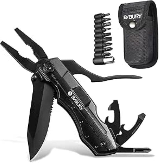 BIBURY 5 in 1 Multitools, Foldable Pliers Multitool Stainless Steel Multi Tool, Multi-Purpose with Nylon Pouch Ideal Pocket Tool for Camping, DIY Activities, Fishing