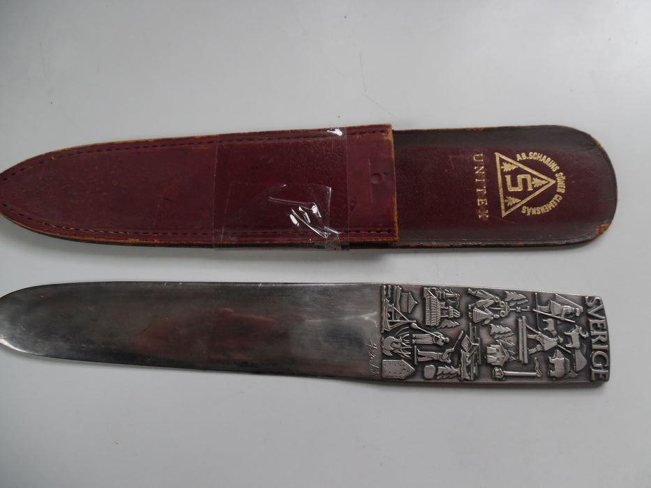 Solid Metal Letter Opener Page Turner Swedish SVERIGE Hieroglyphics Vintage