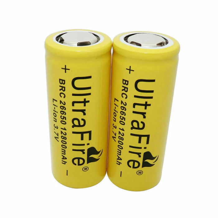 2pcs 26650 Battery 12800mAh 3.7V Li-ion Rechargeable Batteries Cell for Light