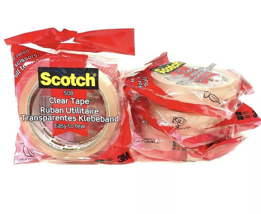 3M Easy Tear Tape Sellotape Scotch 50m Clear Sticky Tapes Transparent 2 roll