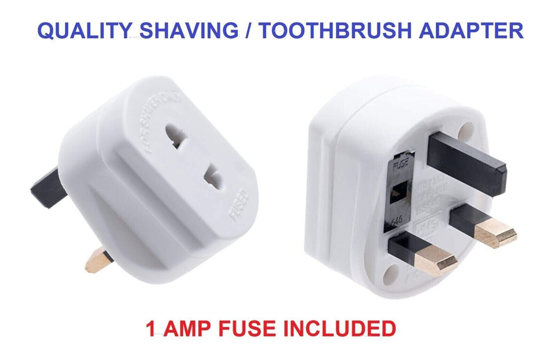 2x New Shaving Adapter 250v Fused Plug Electric Shaver Toothbrush 2 to3Pin