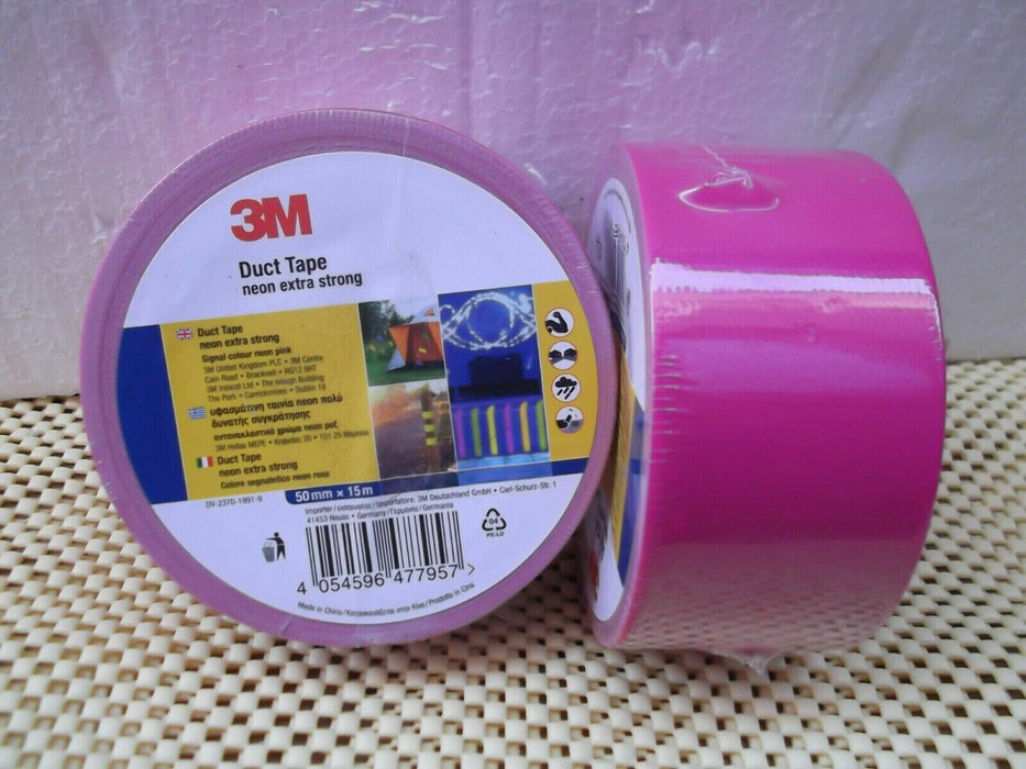 2X 15 meter "3M DUCT TAPE" NEON PINK EXTRA STRONG