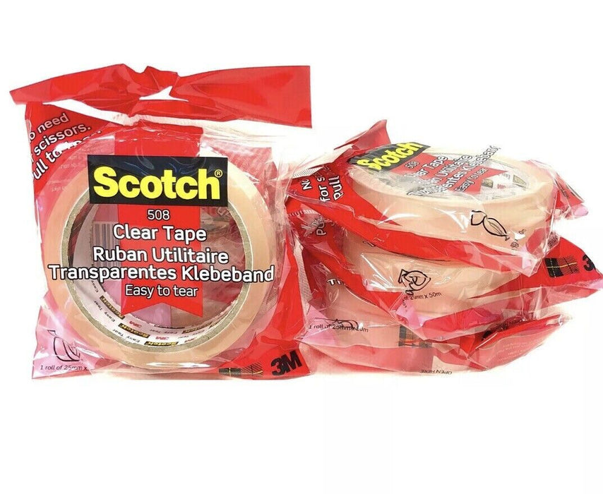 3M Easy Tear Tape Sellotape Scotch 50m Clear Sticky Tapes Transparent 2 rolls