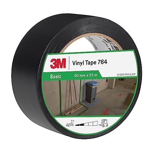 3M T965764B 764 Vinyl Tape, 50mm x 33m Black