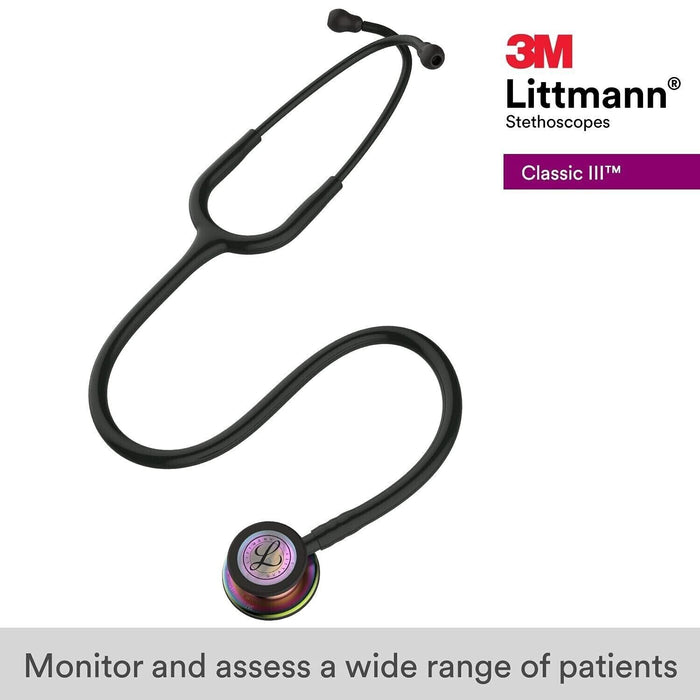 3M Littmann Classic III Monitoring Stethoscope, Rainbow-Finish Chestpiece, Black