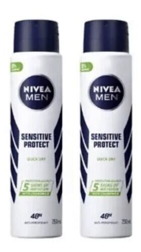 2 X Nivea Men SENSITIVE PROTECT Anti Perspirant Deodorant 250ml - LARGE SIZE