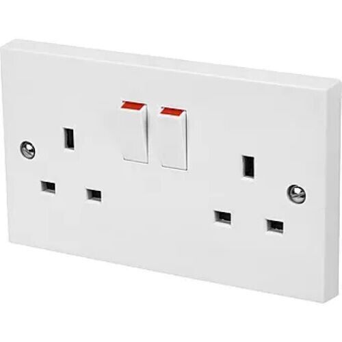 Double Wall Socket 2 Gang 13A, Classic Square White Plastic BS 1363