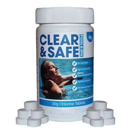 1kg 20g Chlorine Tablets for Pool, Spa & Hot Tubs - 50 tablets