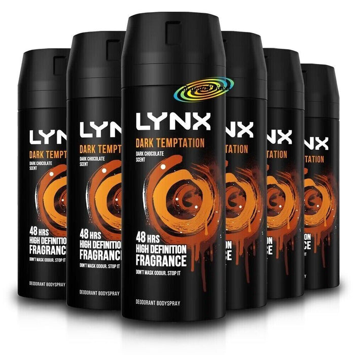 6x Lynx DARK TEMPTATION Deodorant Body Spray 48H High Definition Fragrance 150ml