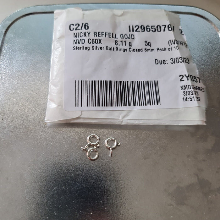 88.93 Grams of Genuine Sterling Silver Bolt Rings Closed 6mm