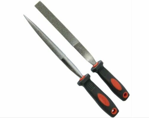 2pc 100mm Diamond File Set Half Round Taper Flat Stone Glass Metal Soft Grip