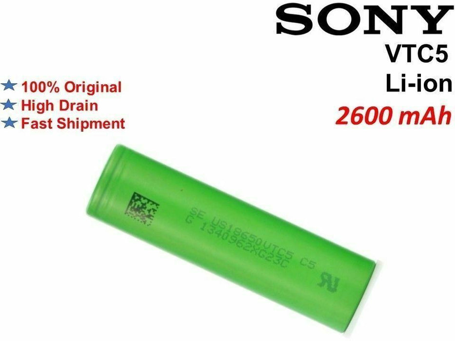 2 x Sony VTC5 18650 2600mAh 30 Amp HIGH CURRENT rechargeable battery/ High Drain