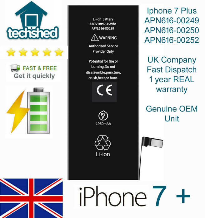 Genuine Quality Replacement Battery For Apple iPhone 7 PLUS - 2900mAh  616-00249