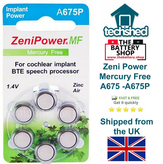 2 x ZeniPower MF 675P Hearing aid batteries Cochlear Implant cells PR44P A675P