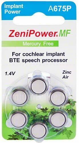 2 x ZeniPower MF 675P Hearing aid batteries Cochlear Implant cells PR44P A675P