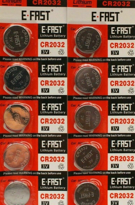 10 x CR-2032 E-FAST LITHIUM 3v COIN BATTERY