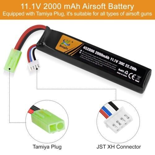 11.1V 2000mAh Airsoft Battery 30C Hobby LiPo Battery Mini Tamiya Connector UK