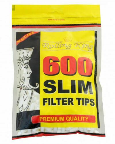 1200 (2 x 600) ROLLING KING SLIM Cigarette Filter Tips Resealable Bag Bulk Buy