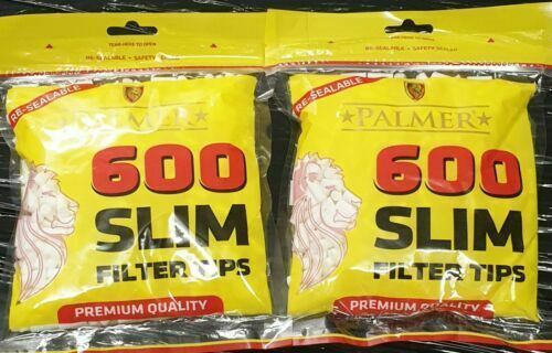 2 X 600 Palmer Slim Filter Tips Large Bags Slim Cigarette 1200 Total Rolling 6mm