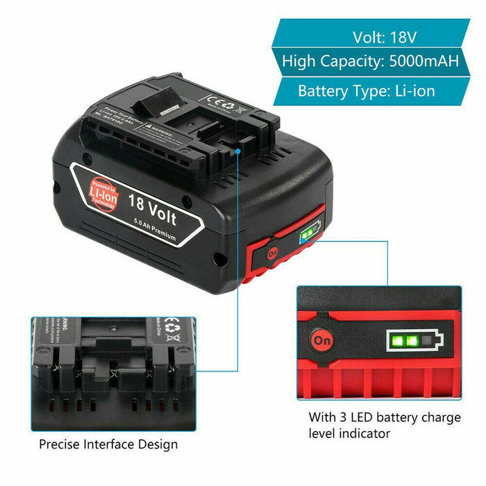 5.5Ah for Bosch 18V Battery Li-ion BAT609 BAT618 BAT611 BAT620 BAT610G 24618-01