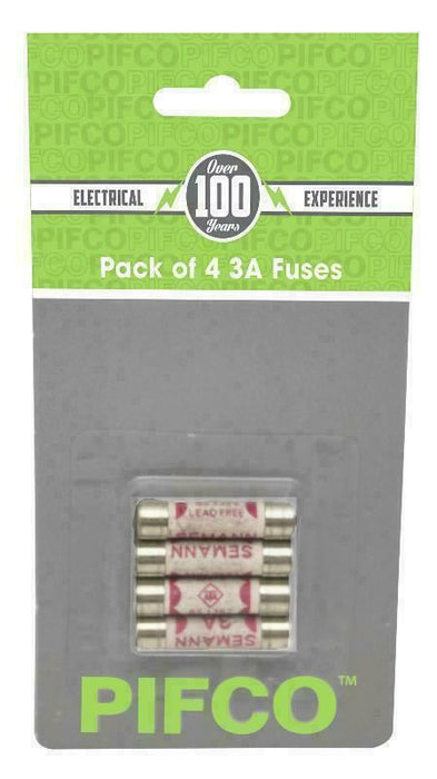 3 Amp PIFCO Fuses Household Replacement 3A Fuse 4pcs pack