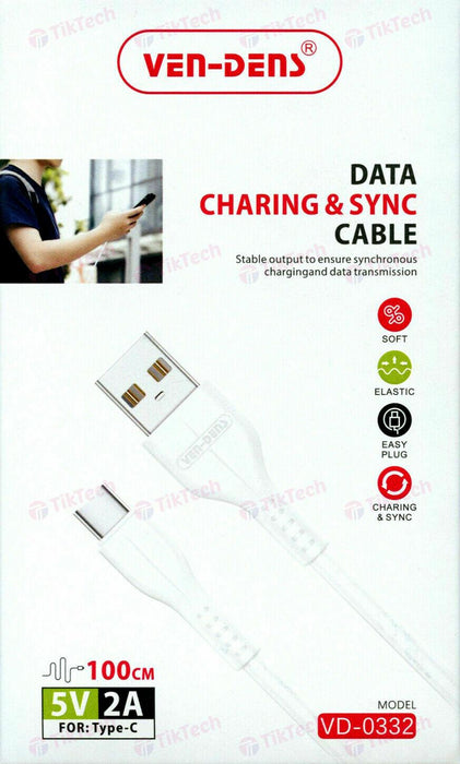 Usb-C Data Charging & Sync Cable - White - 5v - 100cm Ven-Dens VD-0332