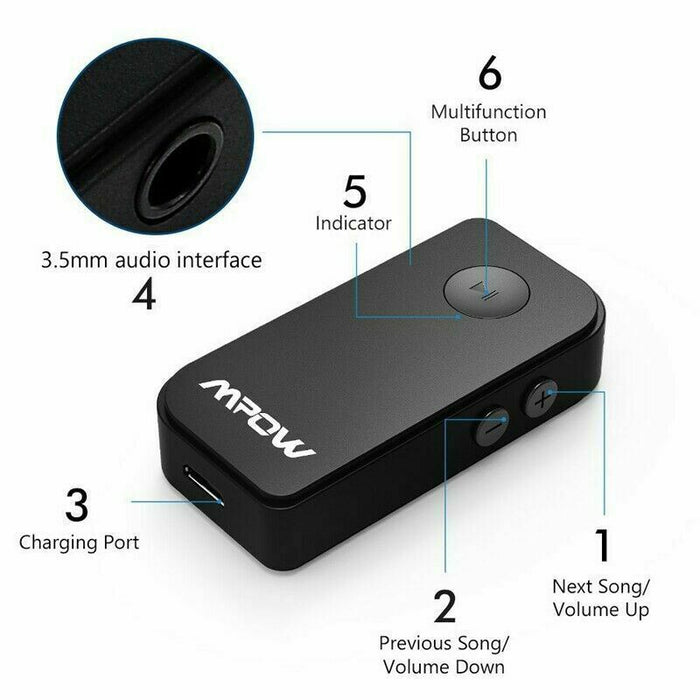 Wireless Handsfree Car Receiver Adapter Bluetooth 5.0 Audio Stereo Music Mpow