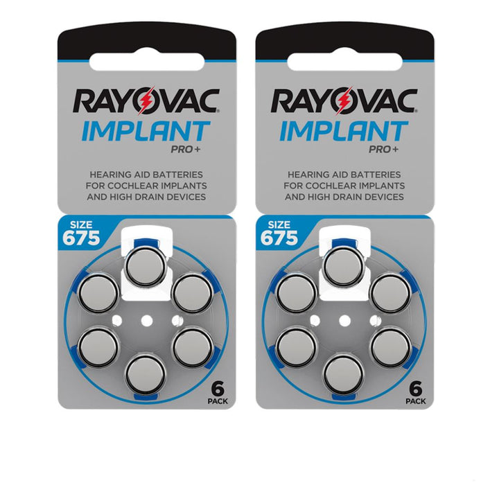Rayovac Implant Pro Size 675 Mf PR44 Hearing Aid Battery 12 cells (2 pack of 6)