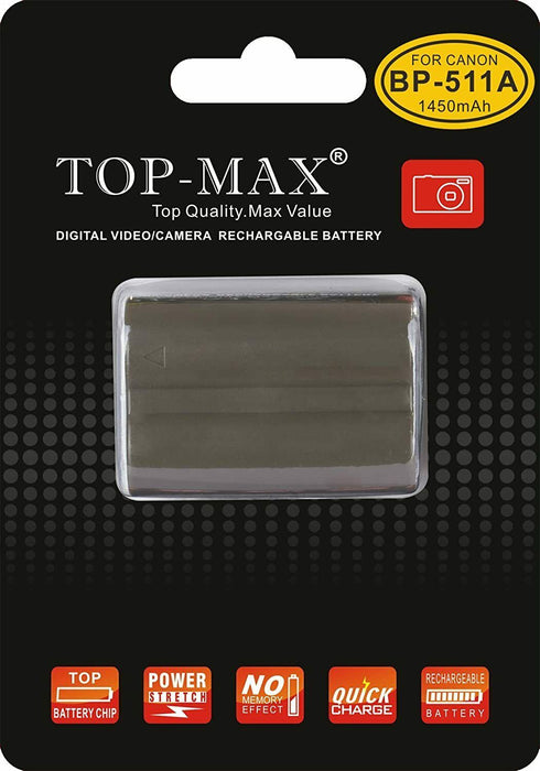 TOP-MAX BP-511A BP-511 Battery for Canon EOS 5D, 50D,300D Digital SLR Cameras