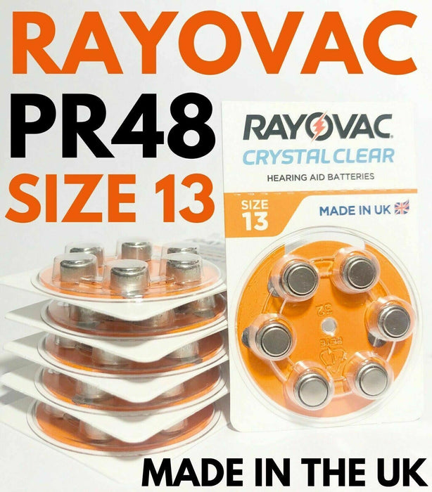 12 x Rayovac Crystal Clear Plus Hearing Aid Batteries Size 13 PR48 1.45V Orange
