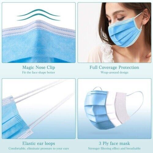 100 Disposable Face Mask Surgical 3 Ply Mouth Guard Cover Face Masks Protection