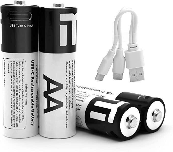 4-Pack AA 1.5V Rechargeable Batteries via USB Type-C Lithium Li-ion Battery Cell