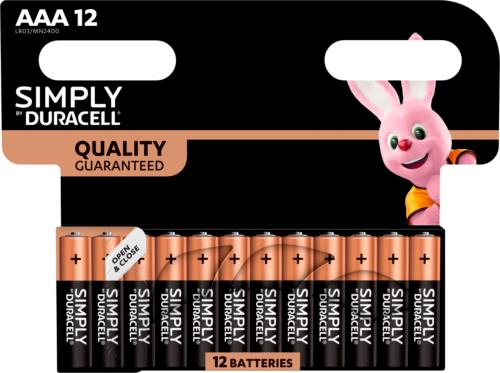 12 x DURACELL® AAA SIMPLY LR03 MN2400 STILO 1.5V Alkaline Batteries Long Expiry