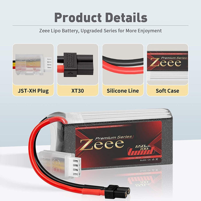 2x Zeee 3S Lipo Battery 11.1V 650mAh XT30 100C for RC Car Drone Truck Auto UAV