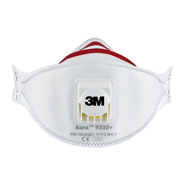 3M Aura 9332+ Fold Flat Disposable Particulate Valved Dust Mask FFP3 x 5