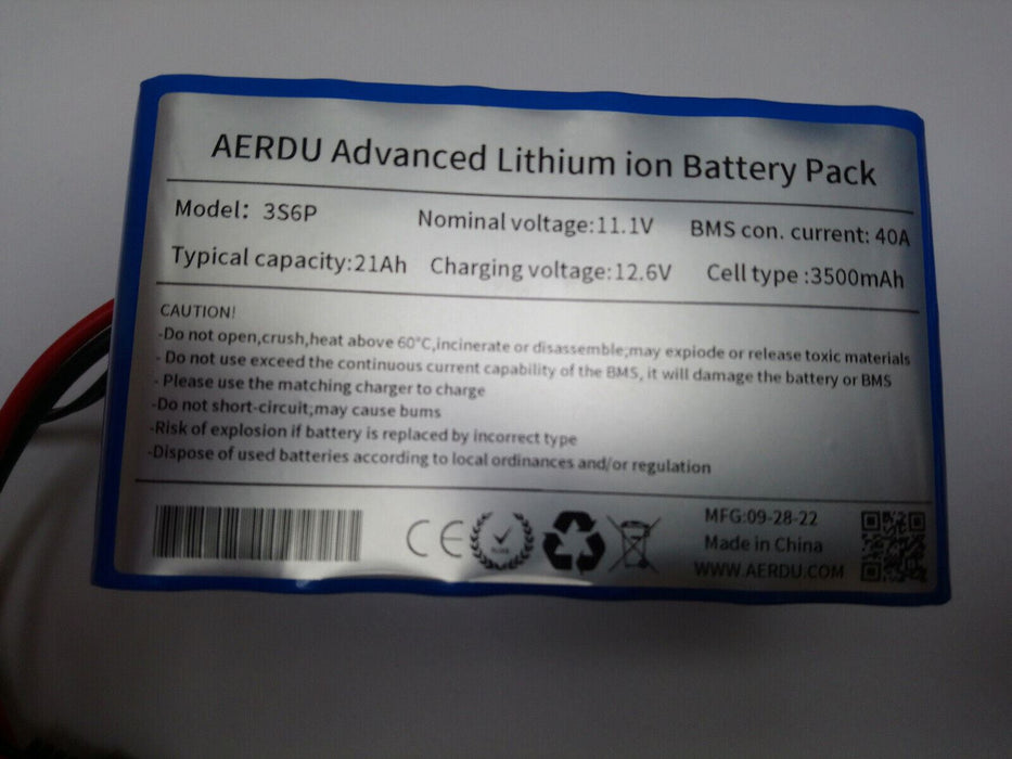 AERDU Advanced Lithium ion Battery 3S6P 11.1v 21Ah