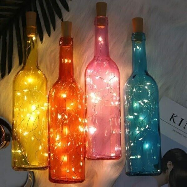 10x BOTTLE TOP STRING LIGHTS  LED Fairy Wine Gin Cork Shaped Stopper Battery 3M